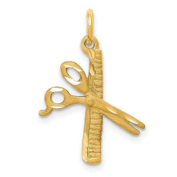14k Yellow Gold Comb & Scissors Charm